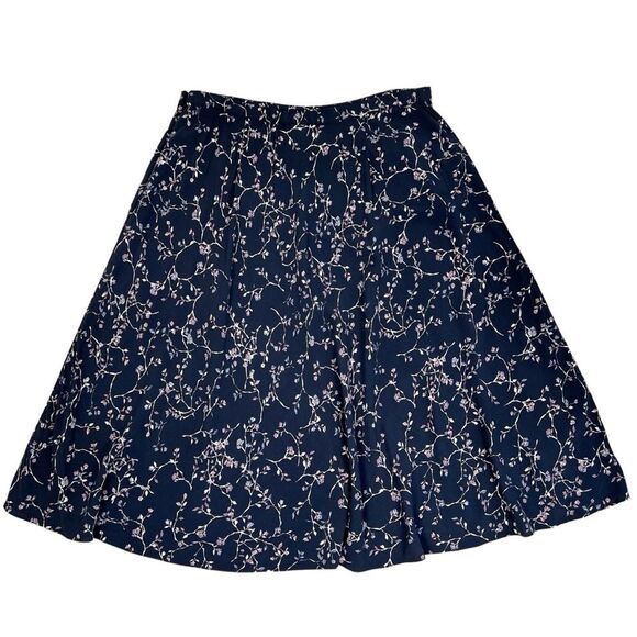 J. Jill Blue Pink Floral A-Line Rayon Midi Skirt Women’s Large - Picture 1 of 8